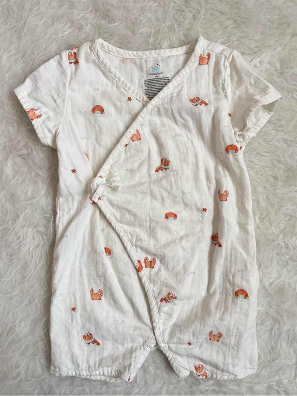 cloud island Coastal White Baby Kimono Romper with Orange Crab Motif NWOT